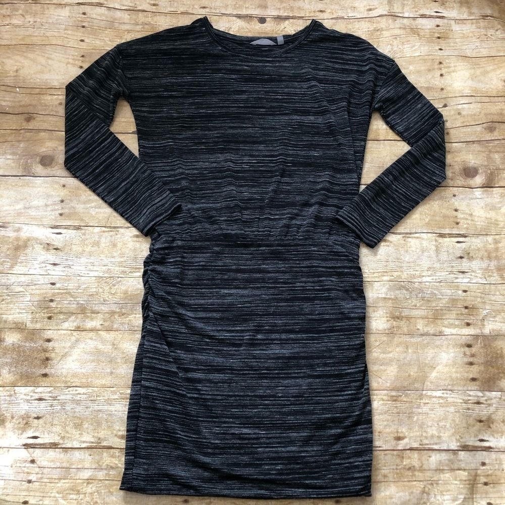 Athleta Black and Gray Striped Midi Dress